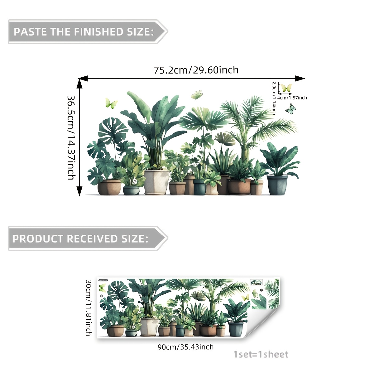 Image of 1 30*90cm 2d Flat Leaf Potted Plant And Bathtub Decal For Toilet And Bathroom, Ugly Spot Cover-up Decoration
