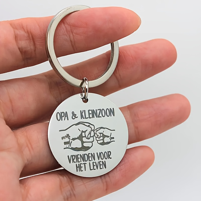 TEMU Stainless Steel Keychain With Design - "from Grandpa To Grandson" Engraved - Perfect Birthday Or Holiday Gift For Grandson And Grandpa - Durable