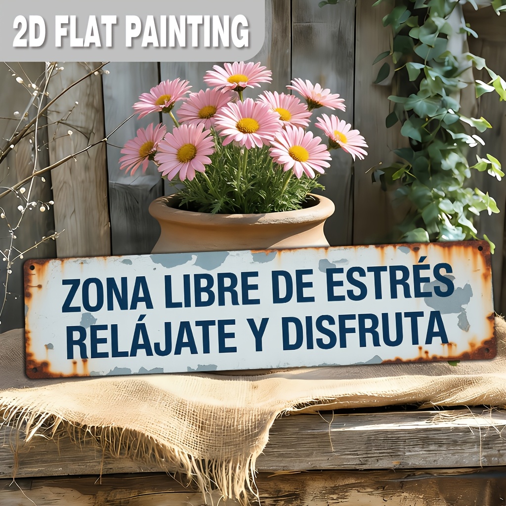 TEMU Letrero Metálico 2D , 1 pieza, Zona de Relajación Española, Decoración de Pared Zona , Placa Rústica para Hogar para , Patio, , Decoración de
