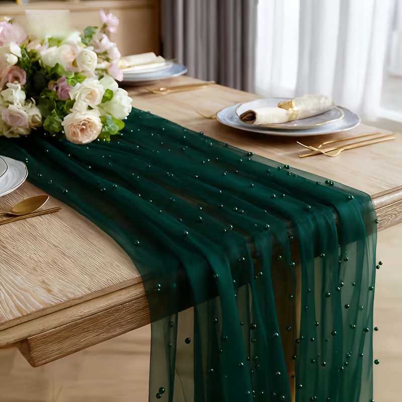 1pc Dark Tulle Table Runner | 80.66cm*3.05meter Multiple Sizes, Polyester, Rectangular, Solid Color, Ideal For Wedding Backdrop, Halloween/christmas Party, Bouquet Wrapping Material