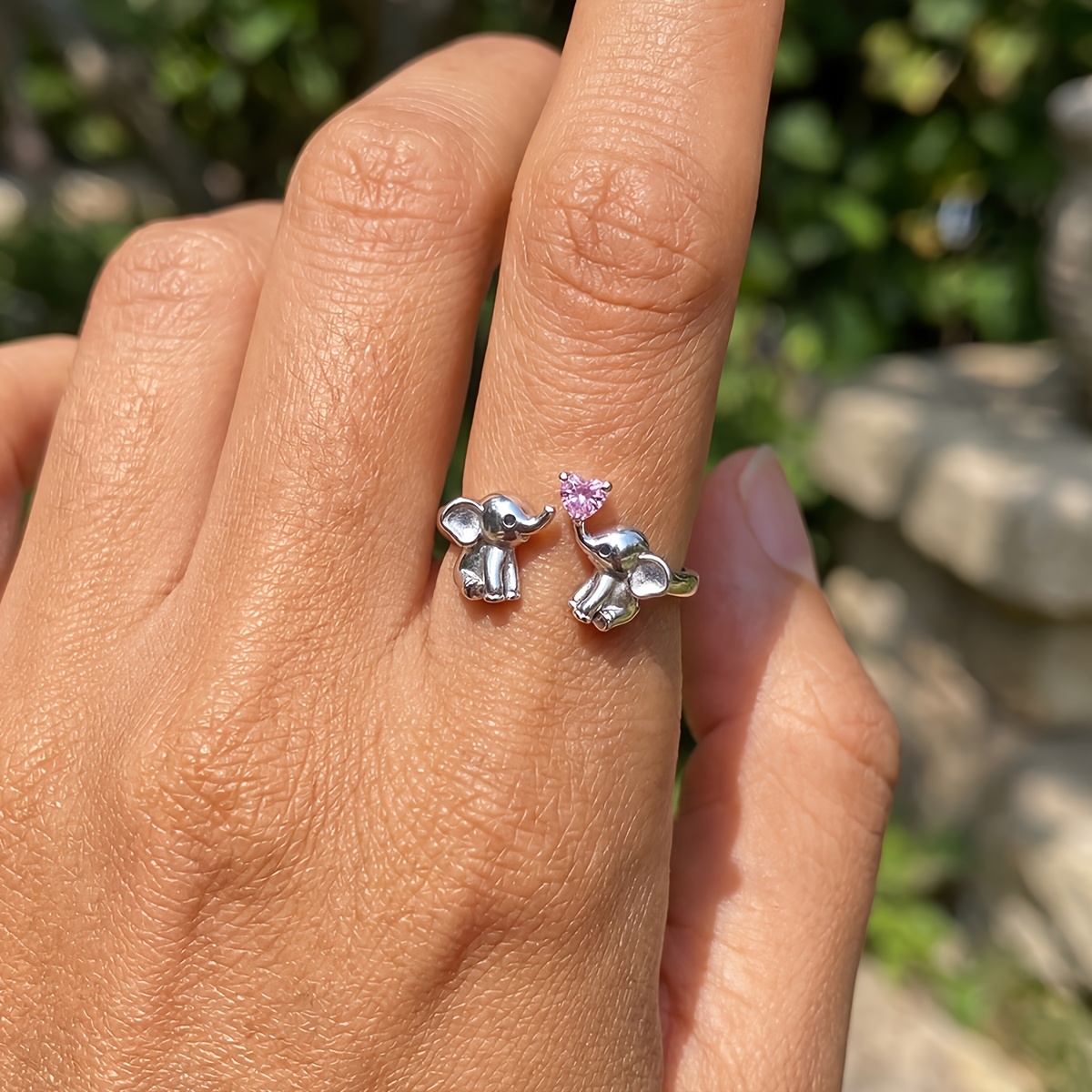 Women's Heart-Shaped Elephant Open Ring, Versatile Design