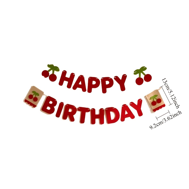 TEMU 17pcs Yun Cherry-themed Happy Birthday Banner With Red Letters And Cherry Decorations - Suitable For Birthdays, Parties, Photo Backdrops, Wall