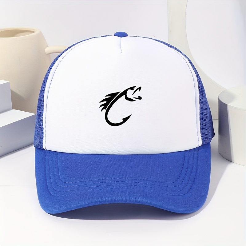 Fish Hook Print Baseball Cap Monochrome Breathable Trucker Hats Adjustable  Sunscreen Mesh Hat For Women & Men