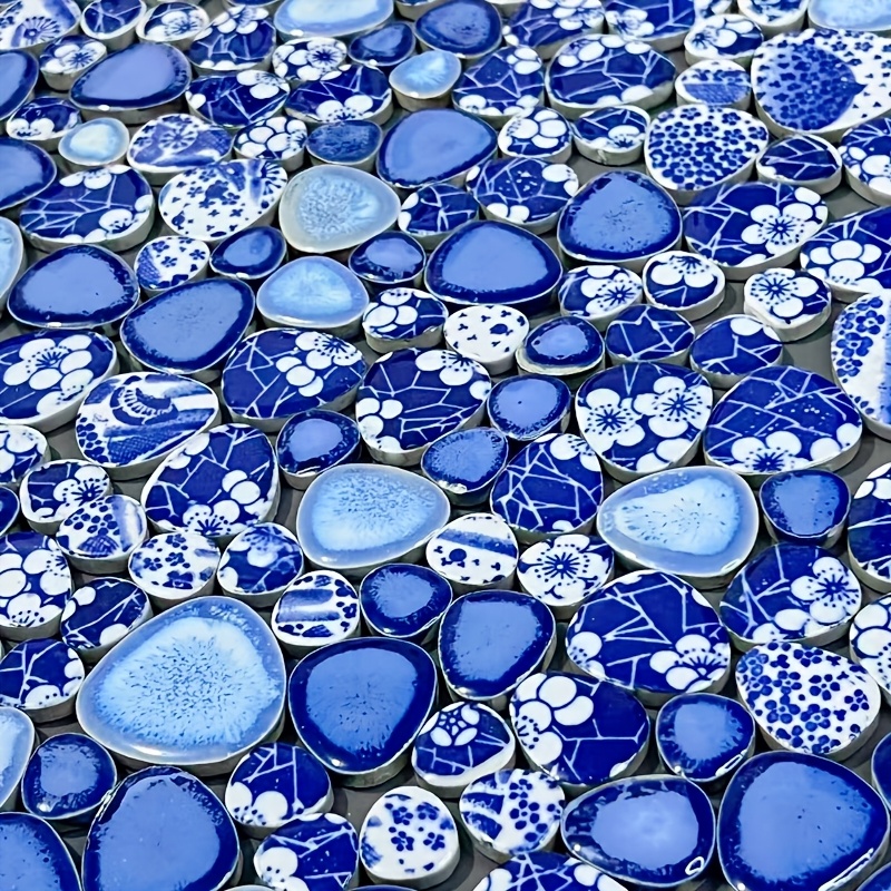 TEMU Kit de matériel de carreaux de mosaïque faits à , 120/240g par , nouveau kit de mosaïque DIY aux couleurs mélangées bleu et blanc, diverses