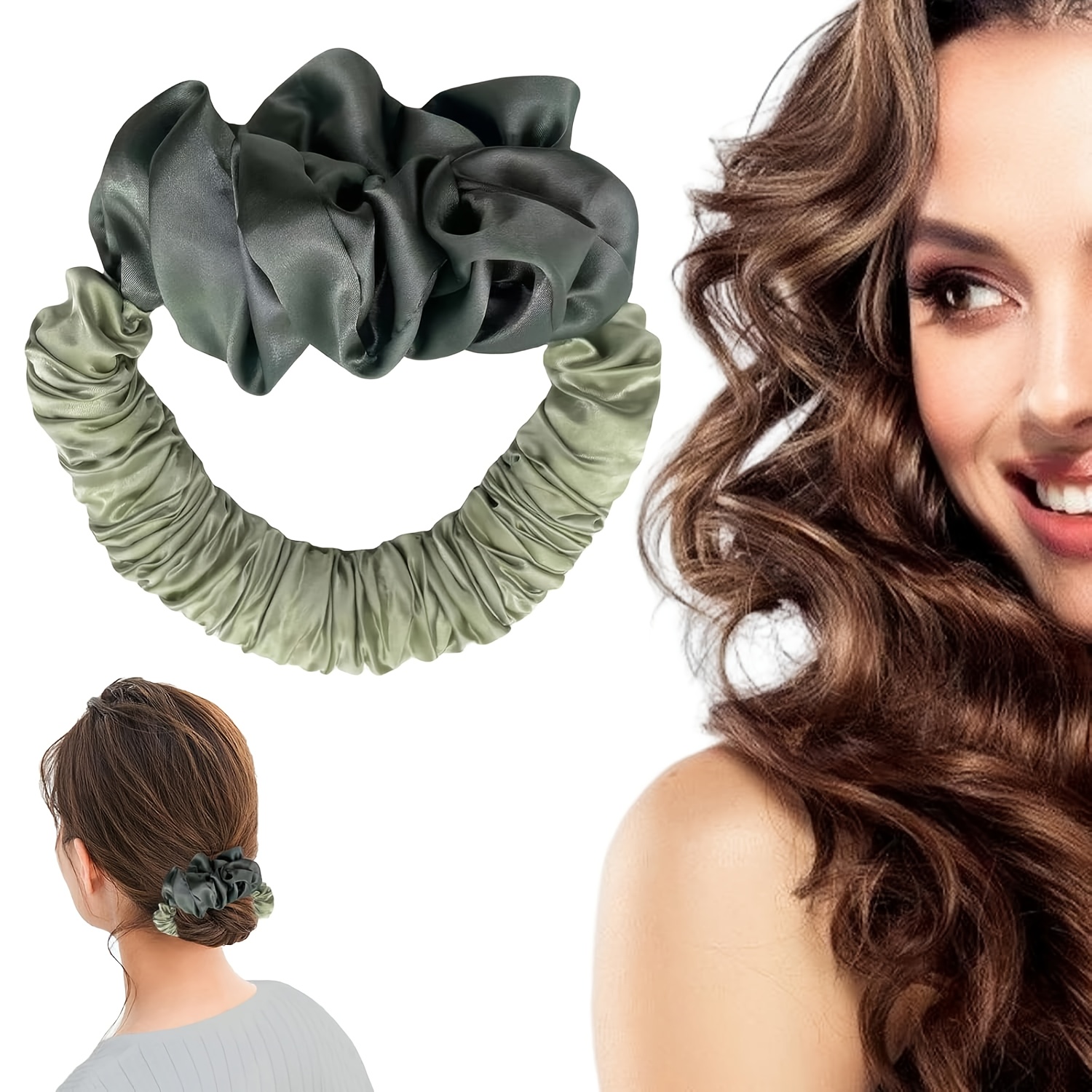 

1pc Luxurious Heatless Curling Silk Scrunchie For Women - Tie, Black & , Ideal For Overnight Styling & Clothing