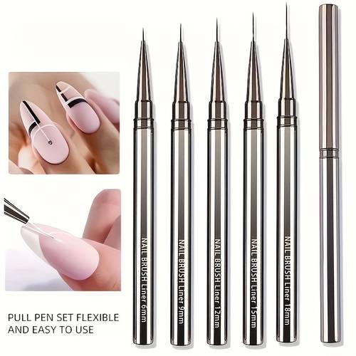 durable 5pcs precision nail art brush set gel polish liner brushes for detailed stripes flowers leaves sizes 6 9 12 15 18mm nail tips