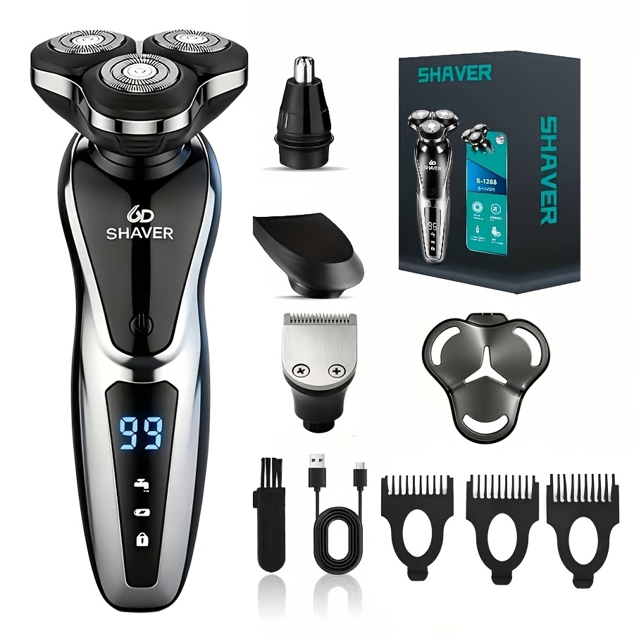 TEMU Electric Razor For Men, Four-in-one Electric Shaver Nose Hair Trimmer Usbrechargeable Portable Razor 3d Digital Display Shavingbeard Machine