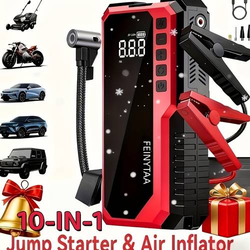 5000a 10000a 12 8v portable emergency jump starter with air compressor led bank and tire inflator multi functional emergency power supply suitable for cars trucks suvs rvs motorcycles plug adapter 24v 48v input