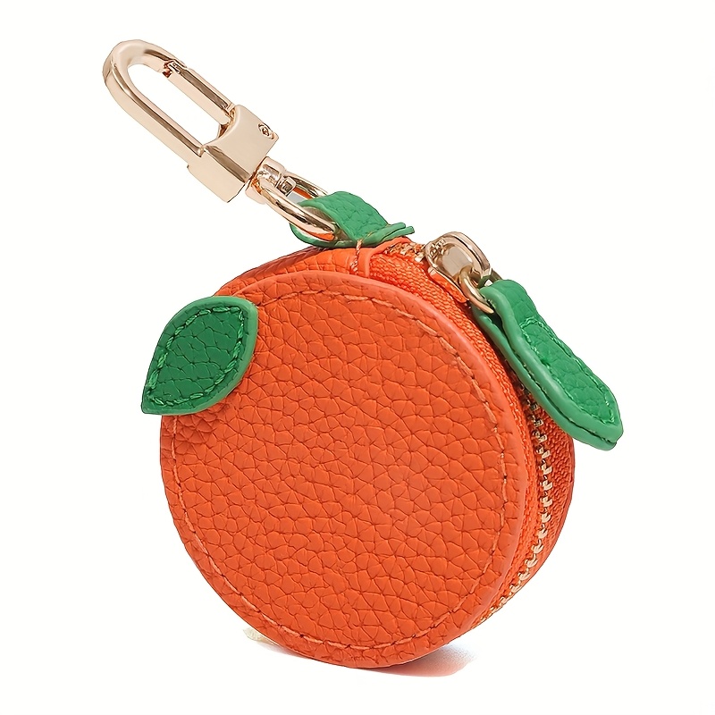   Fruit-Themed Coin Purse Wallet with Keychain, Zipper Closure, Polyester Lining - Cute Orange &  , Durable & Fashionable Gift for Women, Small Wallet
