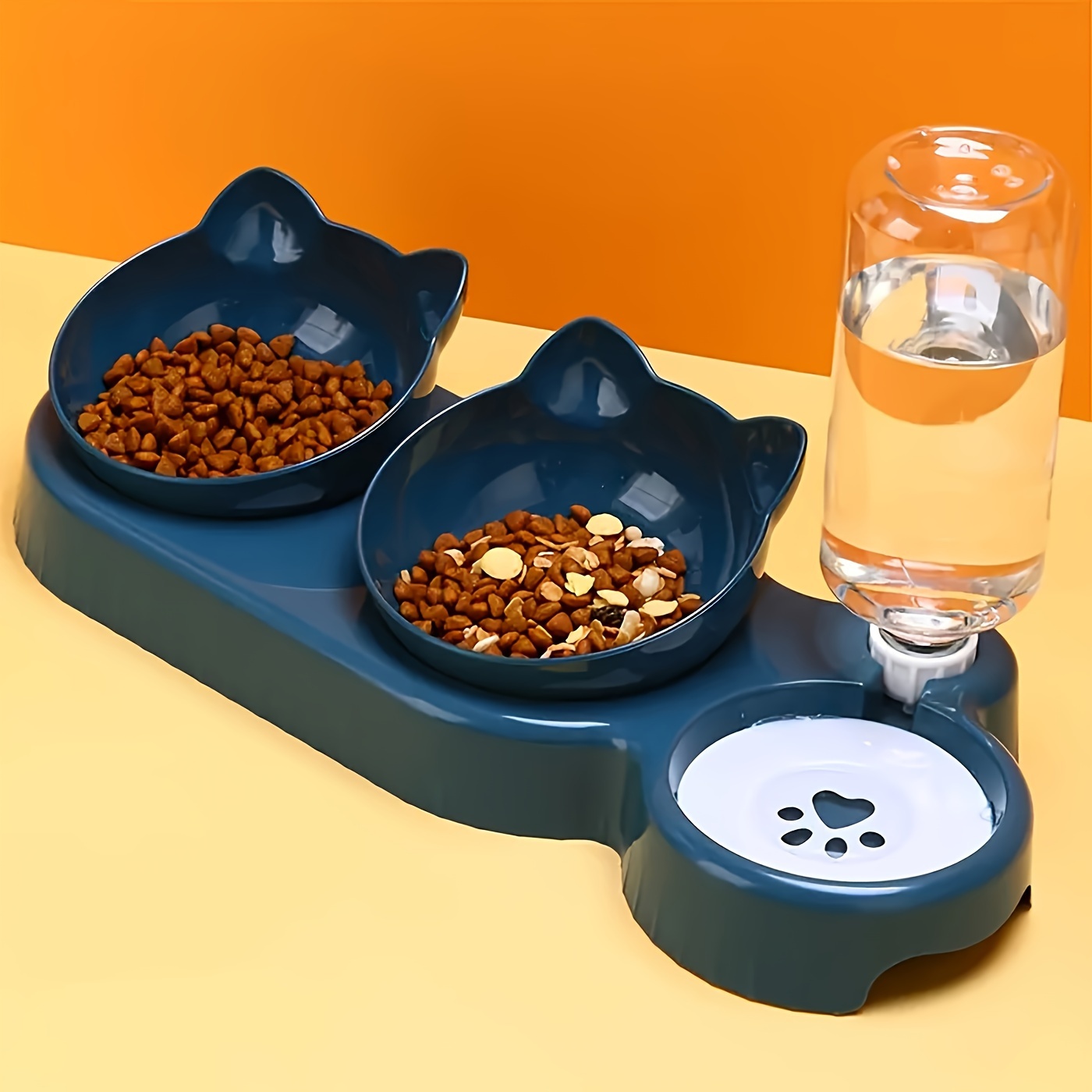 

Cat Water Feeder, 3-in-1 Tilted Food And Water Bowls, Neck Protection Design, Plastic Material