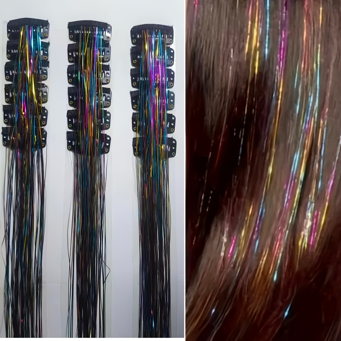 Image of Beautiful Wig Clips Cross-border Laser 18pcs Set Tinsel Hair Colorful Shiny Golden And Silvery Thread Gift Box Bb Clips Single Card Hair Extensions Christmas Gift