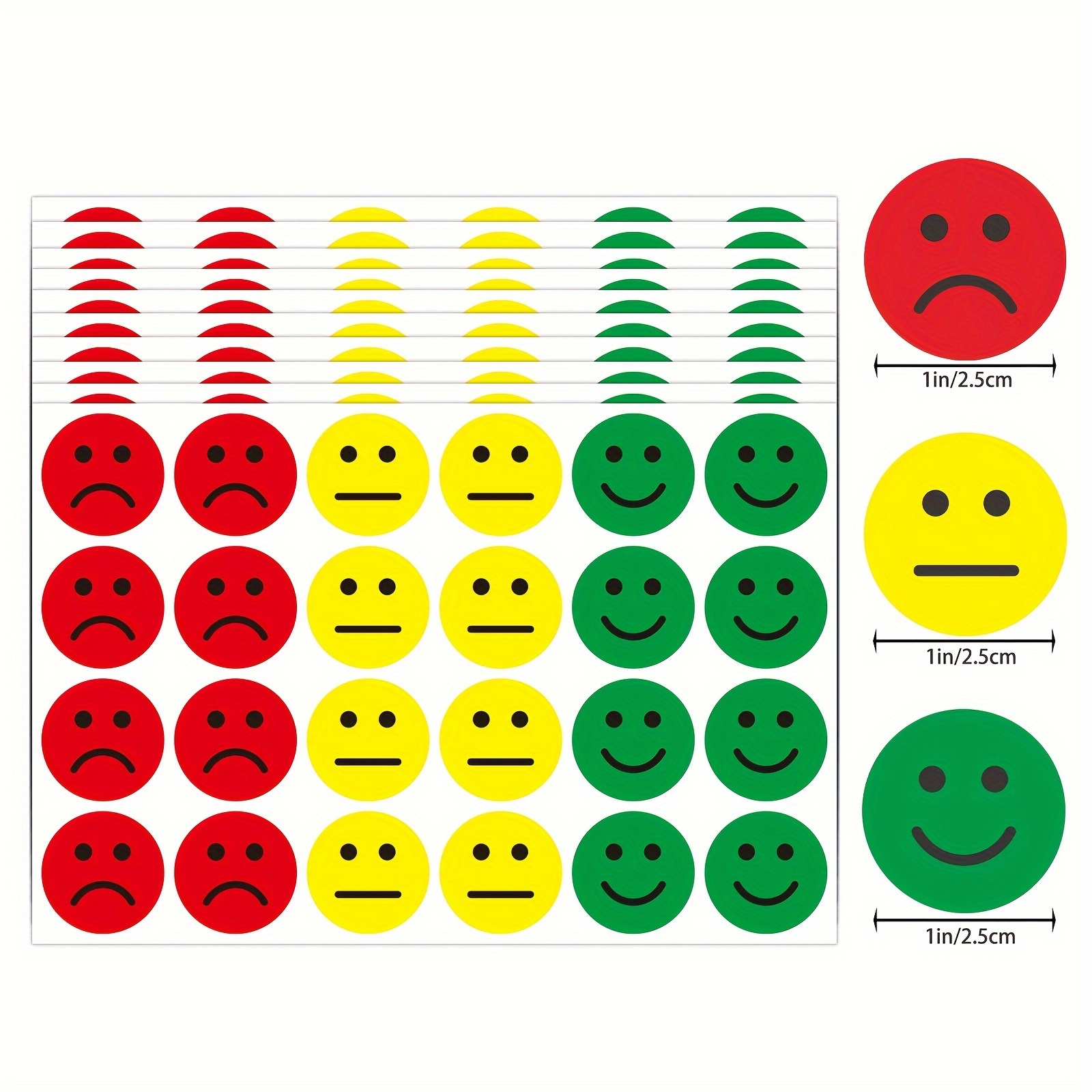 Image of 20 Sheets Per Pack, 480 Stickers Per Pack, 1 Inch/2.5cm Per Sticker. Red, Yellow, And Green Three-color Round Emotional Behavior Stickers, Reward Adhesive Labels, Self-adhesive Decorative Stickers