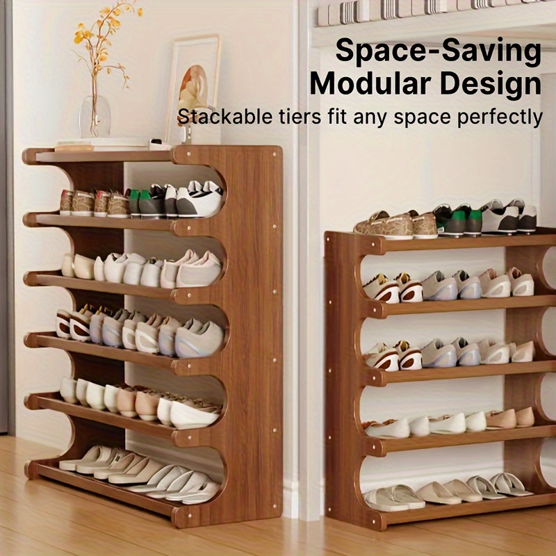 Bamboo Shoe Rack, 4/5/6-Tier Organizer with Rounded Corners