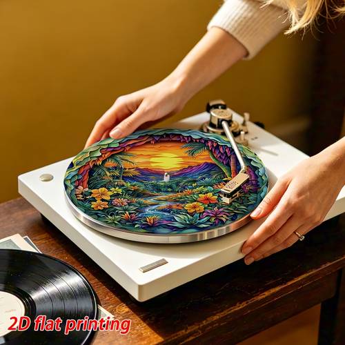 2d flat printing 1pc tropical leaf pattern record mat anti slip mat slipmat reducing noise and dust enhancing equipment