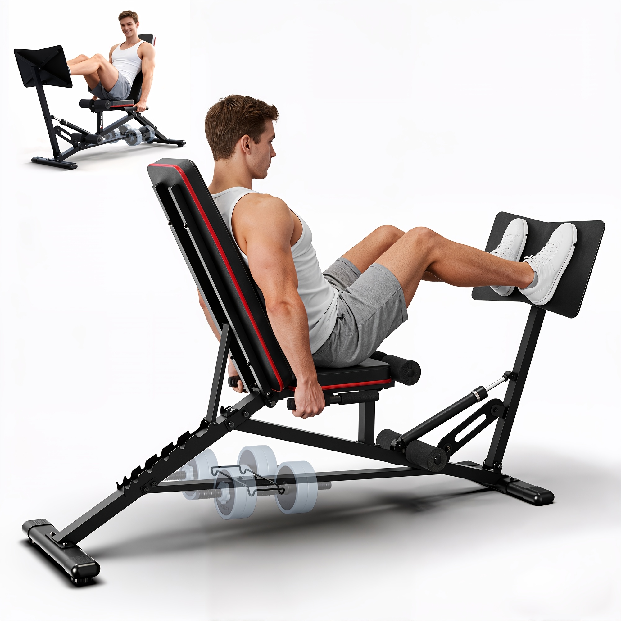 TEMU PASYOU Machine de Prenant à Pieds, Banc de Poids Réglable avec Extension de Jambe, Machines de Prenant à Pieds à de Poids de 1300LBS pour Gym à
