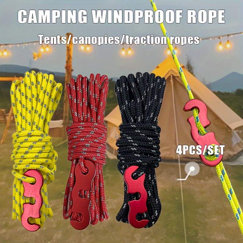 Durable High Strength Camping Rope Cord with Wood Buckle,  Reflective Design for Windproof Outdoor Fixing and Secure Camping Equipmen  : Sports & Outdoors