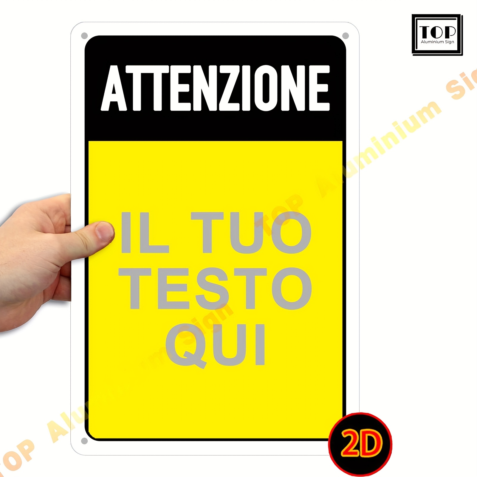 TEMU Targa di avvertimento personalizzata 2D - 1 pz 2D piatto 8X12 pollici, alluminio resistente alla da 0,024 pollici (0,6 mm) | Personalizzata e