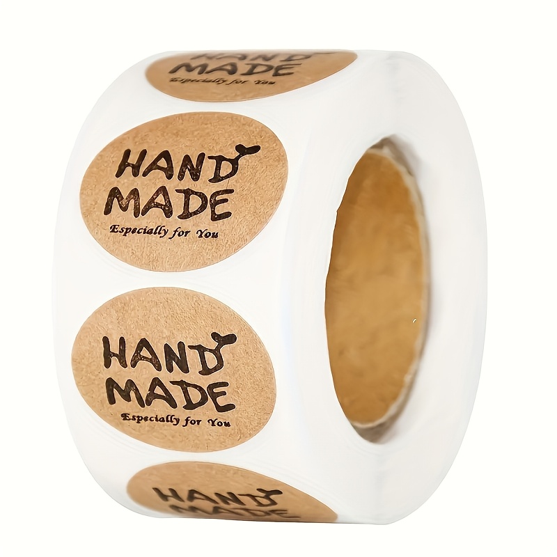 TEMU 500pcs/roll Round Paper Hand Made Stickers, Holiday Party Decoration Stickers, Baking Cake Candy Packaging Decoration Stickers, Greeting Card