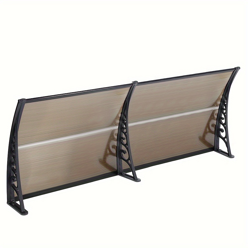 Image of Window Awning Canopy 100x200cm (39.37"x78.74") - Polycarbonate Door And Window Shade With Hollow Pc Panel, Pp Frame & Aluminum Bracket For Sun Protection & Uv Shielding, Brown Top