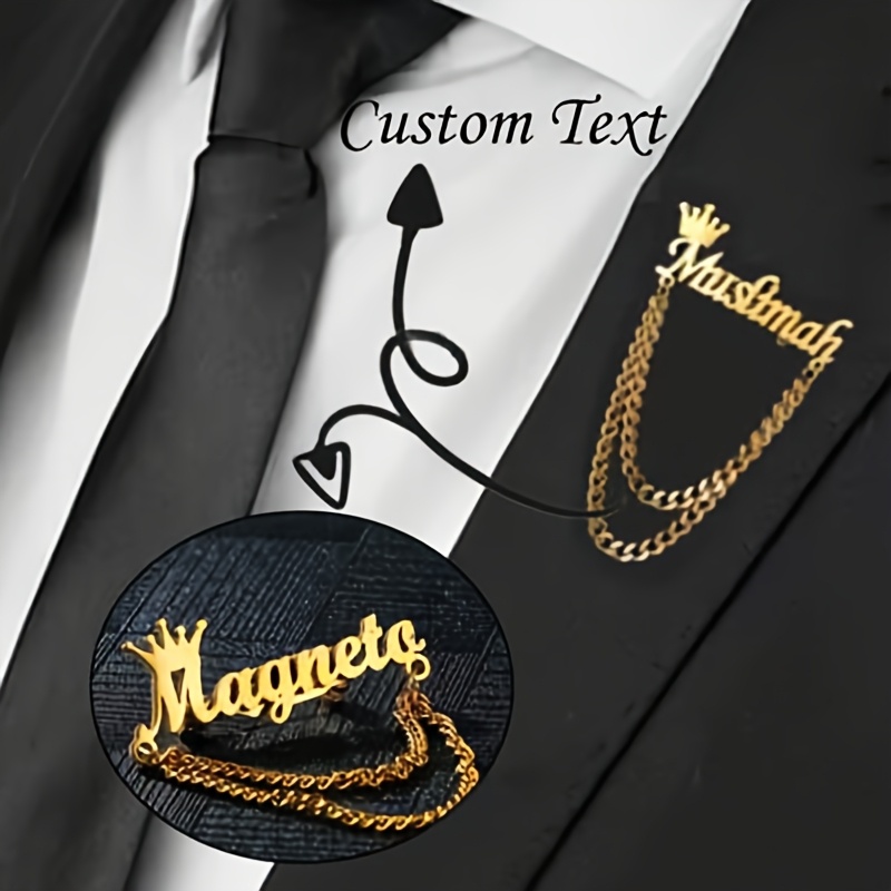 TEMU Personalized Custom Name Crown Brooch - Luxurious Stainless Steel Elegant Unisex Jewelry Gift, Suitable For Weddings, Anniversaries, Birthdays,