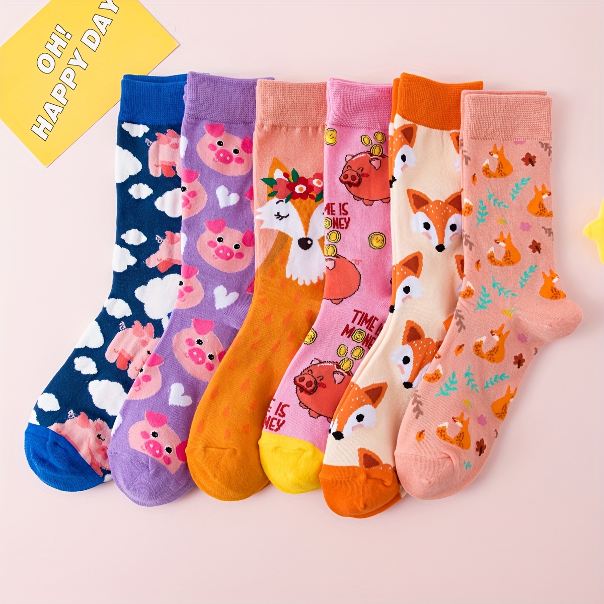 6 Pairs Cute Animal Print Socks