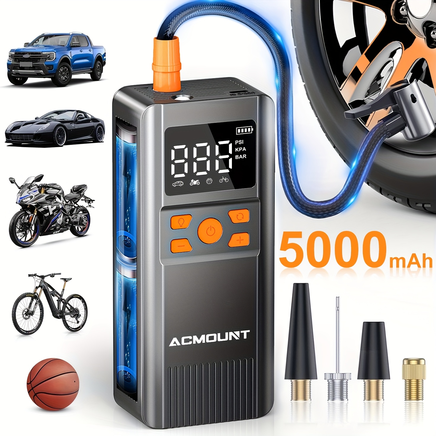Homdat Portable Tire Inflator – 150PSI Cordless Air Compressor With LCD Screen, 2X Faster Inflation, Digital Pressure Gauge, 5 Modes & Auto Shutoff For Car, Bike, Motorcycle, Ball