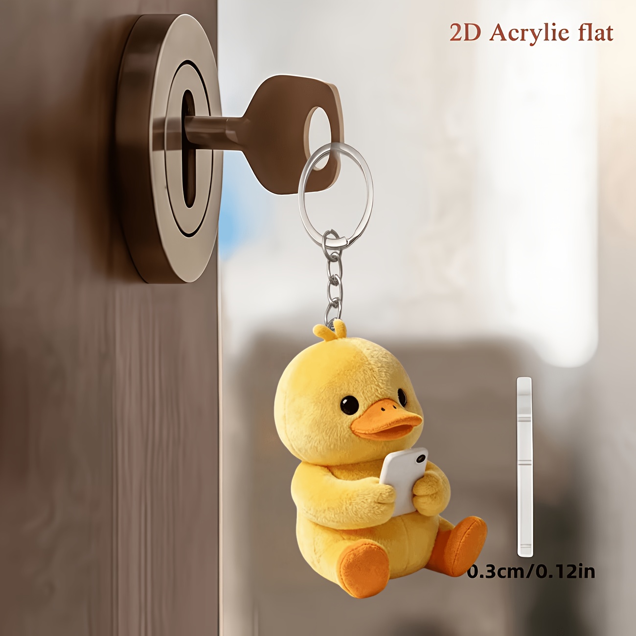 TEMU 2d Flat, 2d Flat Cute Yellow Duck Keychain, Lightweight Acrylic Key Ring, Women's Birthday/valentine's Day/memorial Gift, Bag, Car, Home Decor -