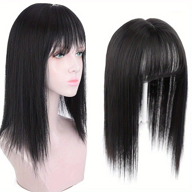 

14inch Hair Toppers For Women With Thinning Hair Synthetic Clip In Hair Pieces Large Base Wiglets With Bangs Hair Extension Hairpieces Synthetic Straight Hair Pieces With Bangs