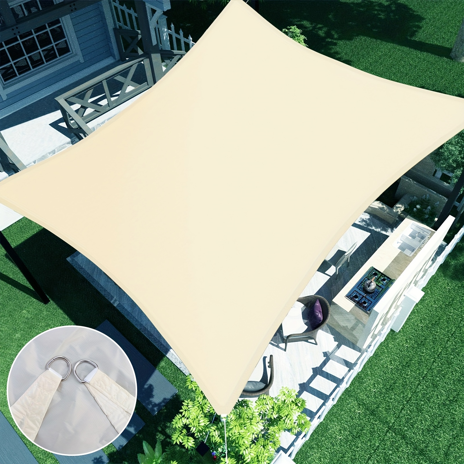 1pc Rectangular Sunshade Sail, Outdoor Pavilion UV Blocking Canopy, Yard Shade Tent for Patio Lawn, Beige