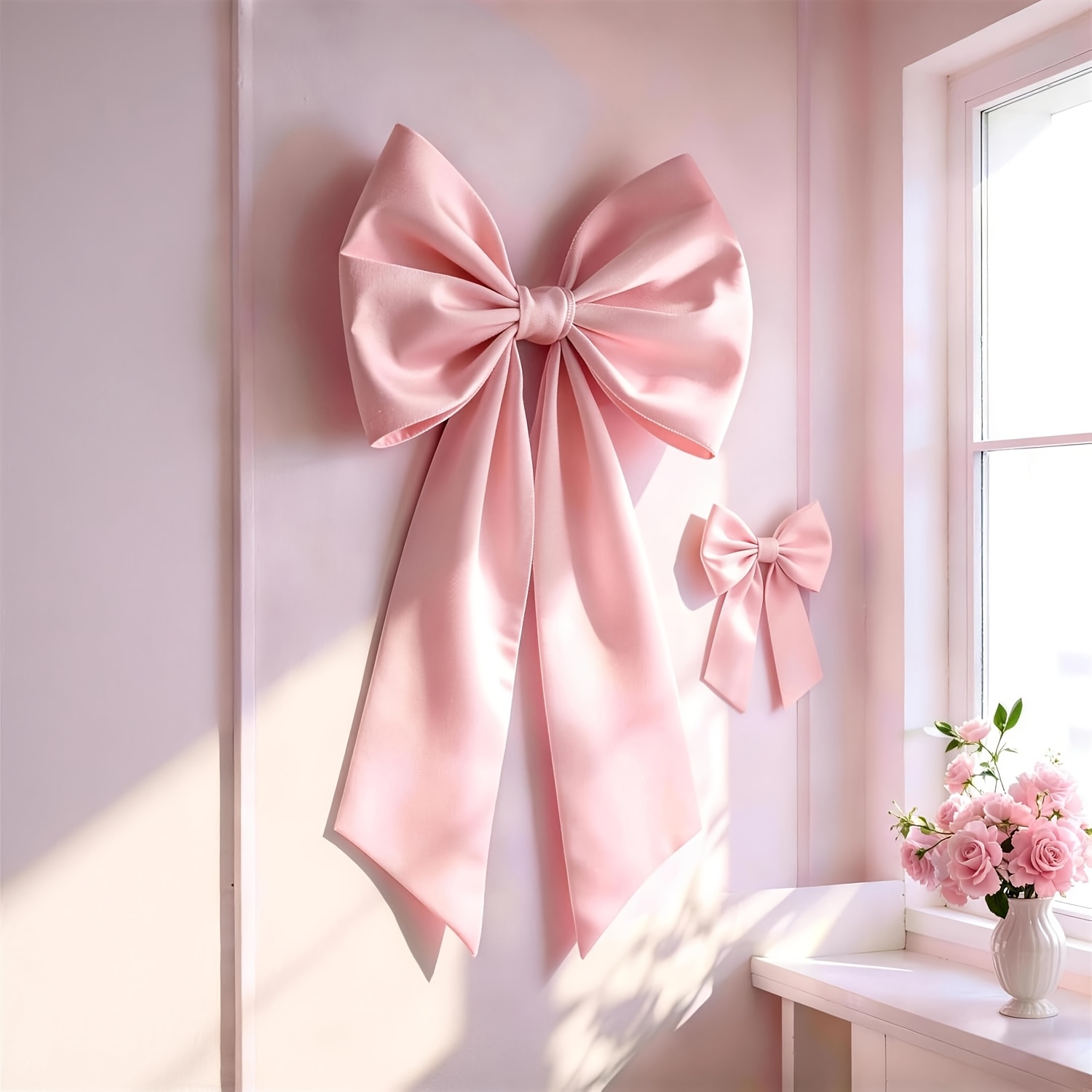TEMU 2pcs Bow Decor, Large & Small Coquette Room Backdrop Wall Decor For Valentine's Day Bachelorette Bridal Shower Wedding Birthday Christmas