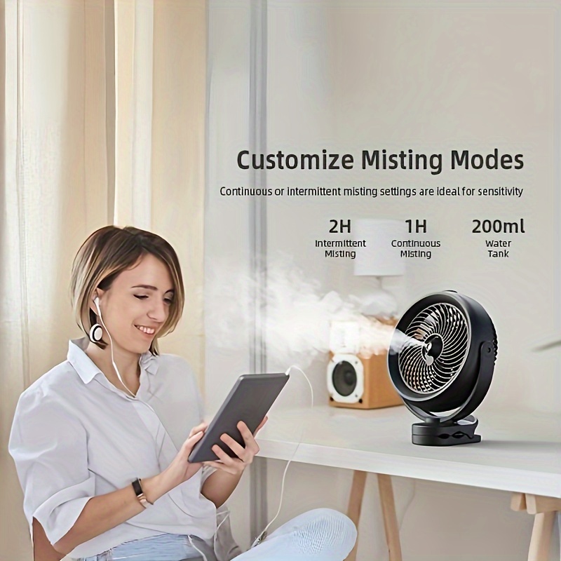 Clip Fan 10000mAh Battery Operated Misting Fan With Clip, 8-Inch Mist Fan For Desk, Detachable Battery, 3 * 2 Mist * With 6.76oz * 48 Ho Clip Fan 10000mAh Battery Operated Misting Fan With Clip, 8-Inch Mist Fan For Desk, Detachable Battery, 3 * 2 Mist * With 6.76oz * 48 Ho