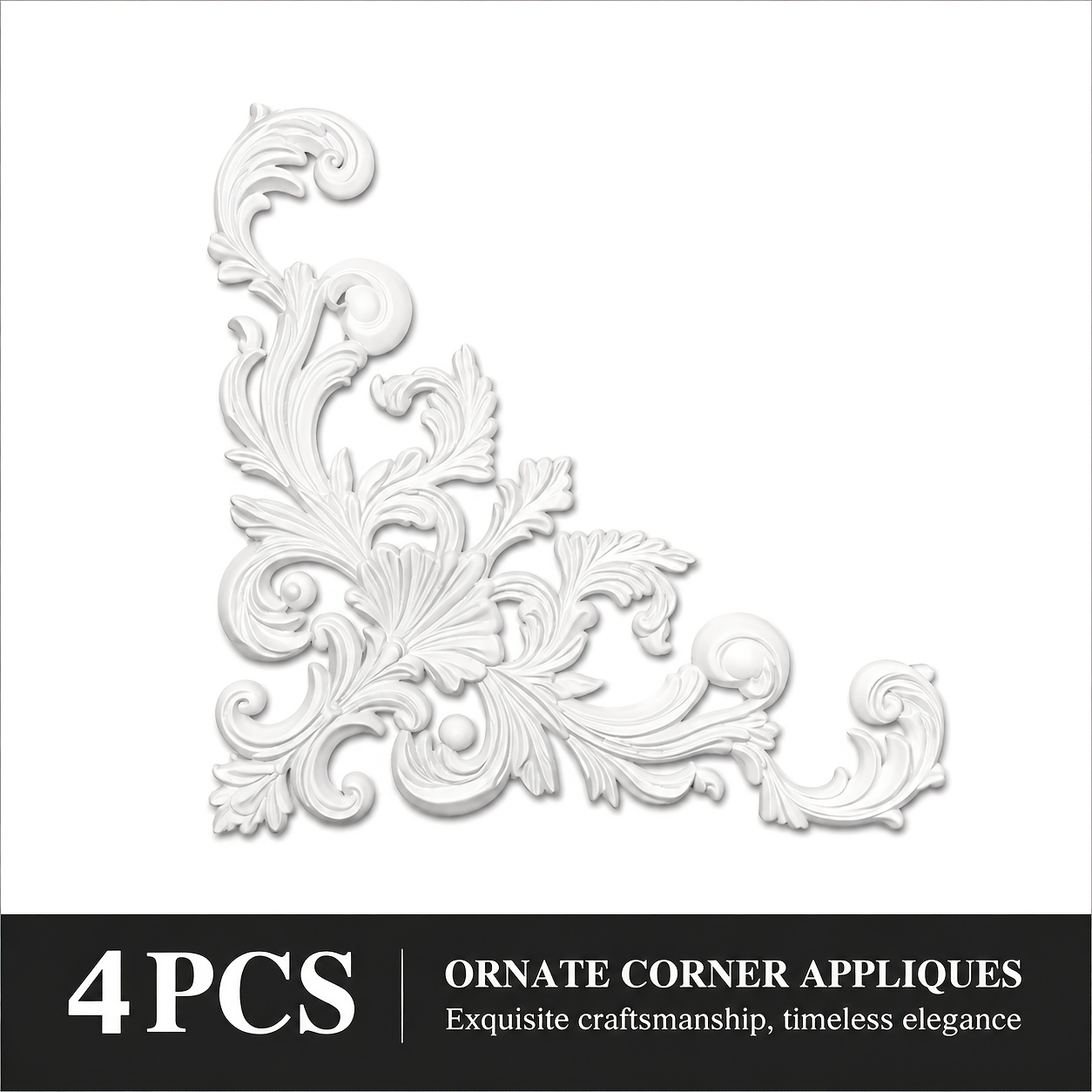 TEMU Lot de 4 moulures d'angle appliquées baroques, moulure d'angle décorative florale vintage pour portes, armoires, miroirs, verre et meubles,