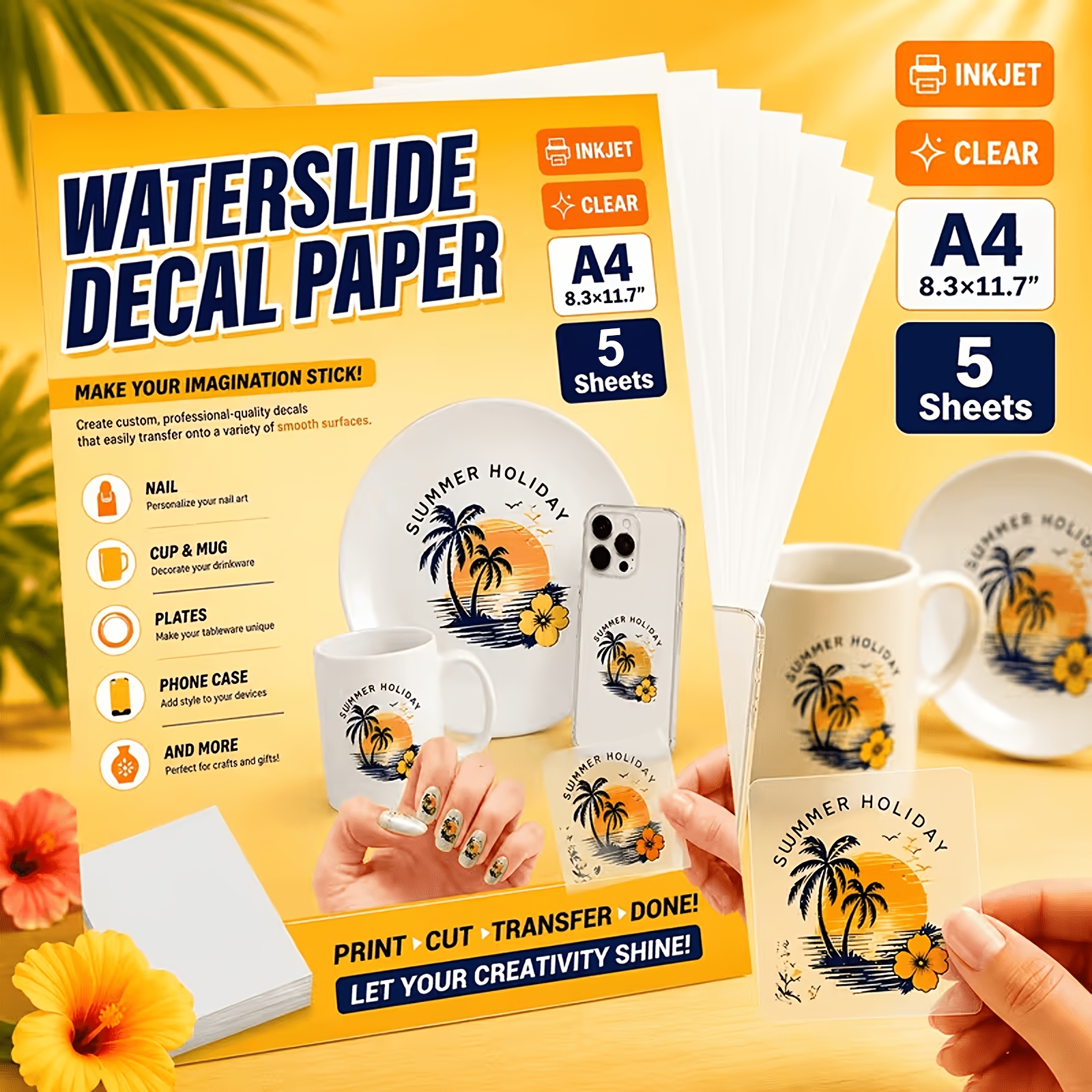 TEMU Carta trasferibile a d' A4, carta sublimatica stampabile A4 per bicchieri termici, tazze, bicchieri, lavoretti fai da te, 5 fogli