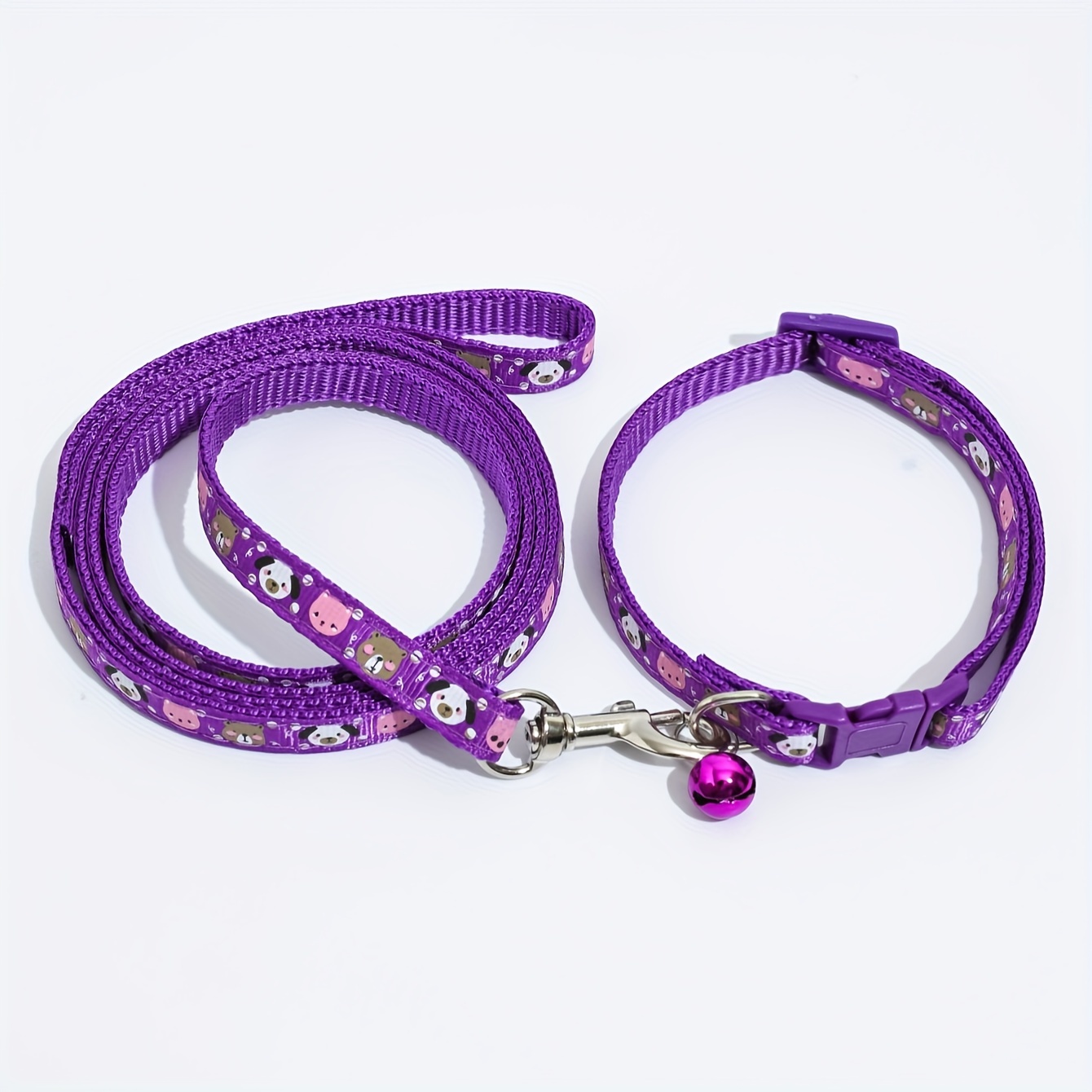 Image of Colorful Cartoon Print Dog Collar - Nylon, Hand-wash Only, Includes Matching Leash - All Dog Sizes, Dog Collar