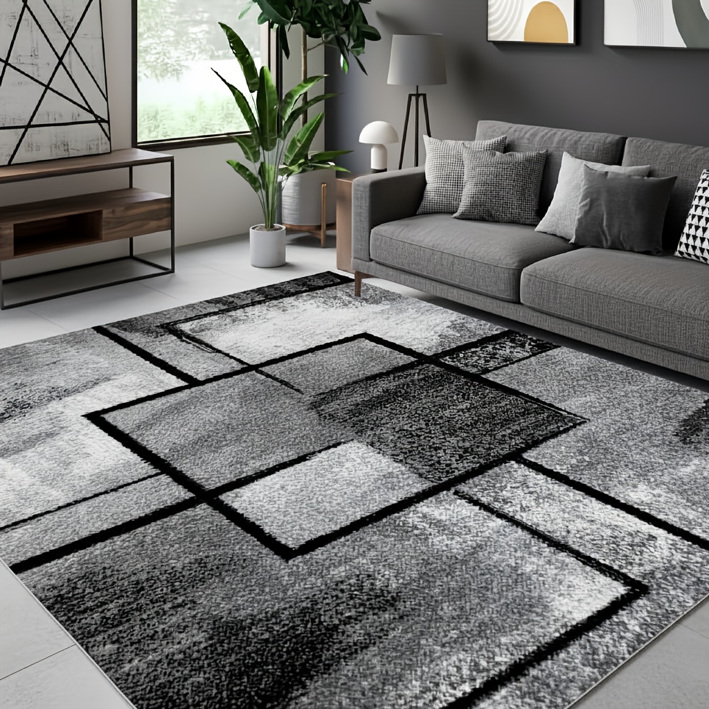 TEMU 1pc Luxury Velvet Carpet | Minimalist Geometric Vintage Style, Non-slip Backing, Machine Washable, 100% Polyester Fiber, Ideal For High-traffic