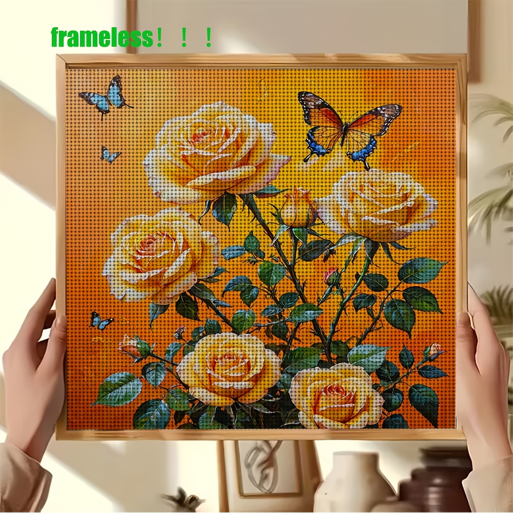 Yellow Rose with Colorful Butterflies Cross-Stitch Kit, 11CT