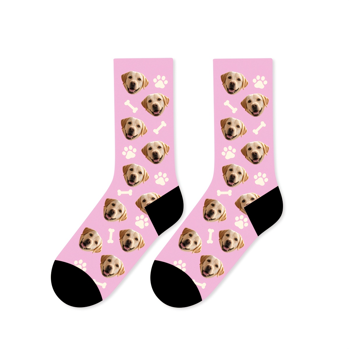 TEMU 1 Pair Customizable Pet Portrait Socks, Personalized Photo Trendy Mid-calf Socks, Fun Animal Pattern, Multicolor, Fun And Unique Whimsical Gift
