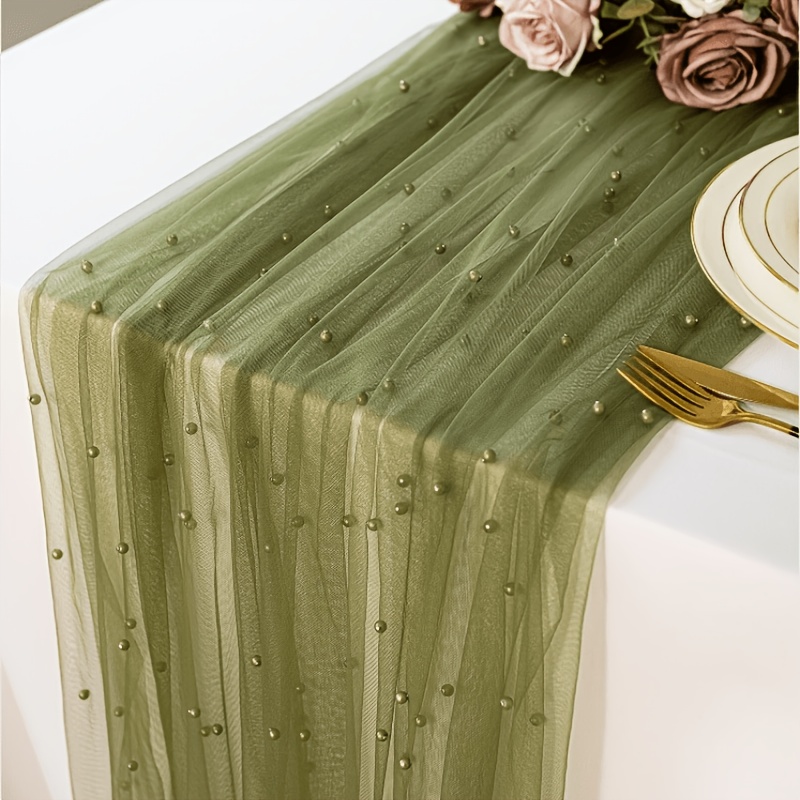 TEMU 1 Chemin de table avec fausses perles, nappe perlée, idéal pour table de dessert, mariage, dîner et diverses décorations de table et de chaises