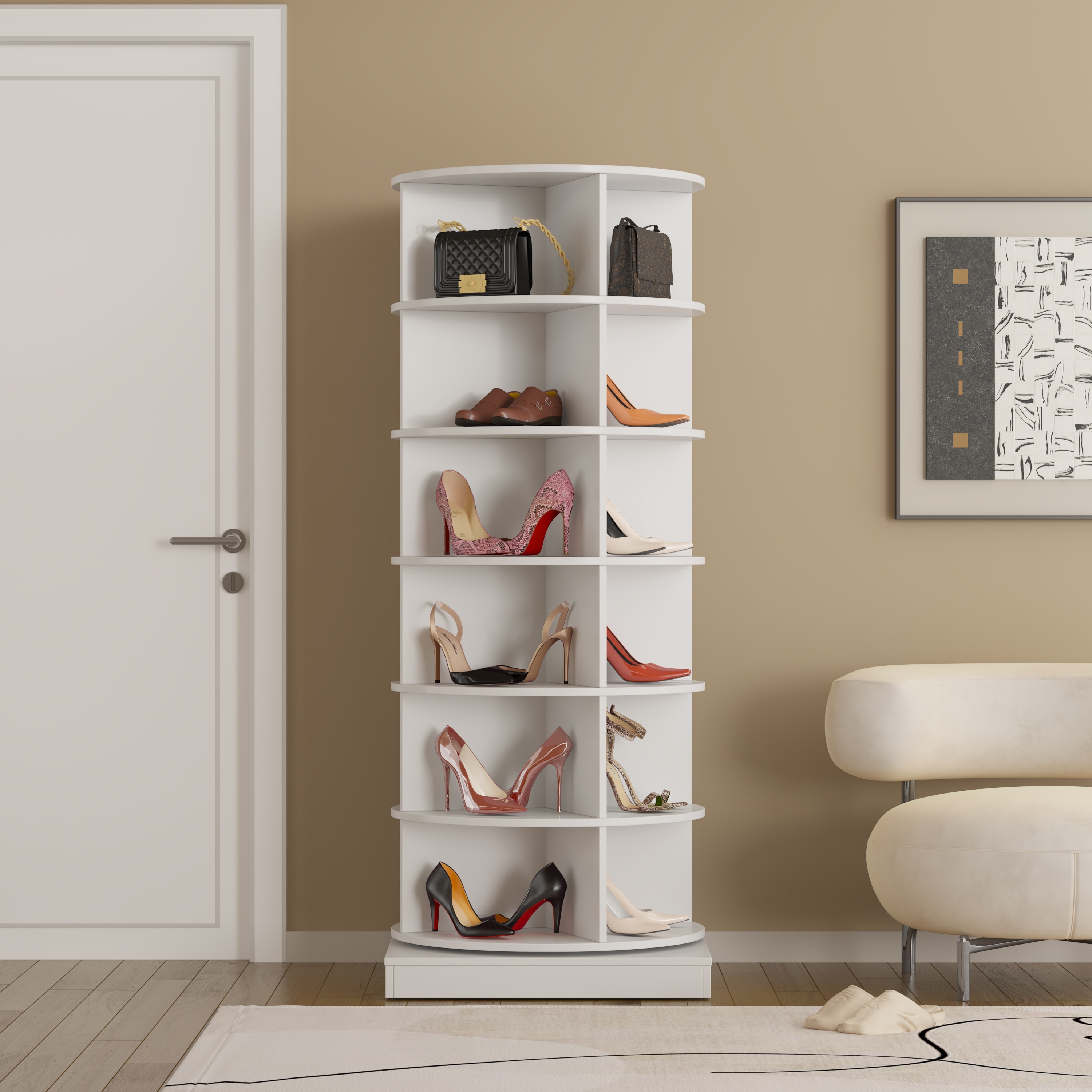 

1pc Rotating Shoe Rack Tower, 6-tier Spinning Shoe Rack, Free Standing 360° Revolving Shoe Organizer Rotating Vertical Shoe Rack Can Hold 24 Pairs Of Shoes For Entryway Living Room Hallway