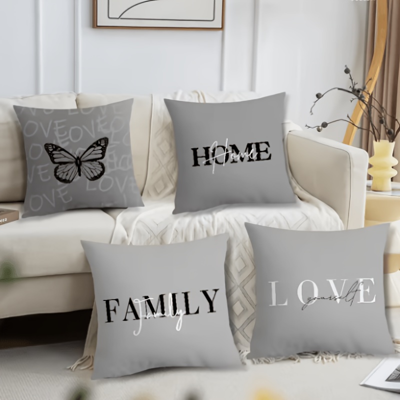 TEMU Lot de 4 Housses de Coussin Cœur Papillon pour Maison et Famille, Housses de Coussin de Canapé et Faciles à Enlever, Adaptées à la Décoration