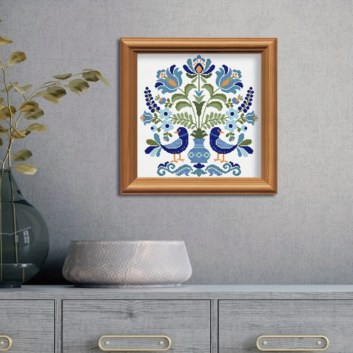 TEMU 1 Set - Artistic For Blue Bird Theme Cross Stitch Kit, Diy Embroidery Craft Supplies, 11ct Cross-stitch Decorative Painting, Creative Handmade