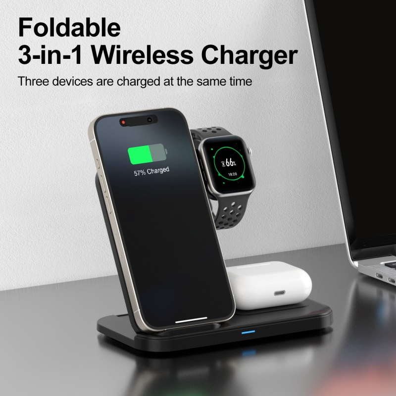 TEMU 3-in-1 Foldable Wireless Charging Station, Fast Charger For Watch, 16 15 14 11 X 8 Pro Max/pro/mini/plus, Iwatch Ultra10/9/8/7/6/5/4/3/2 Se And