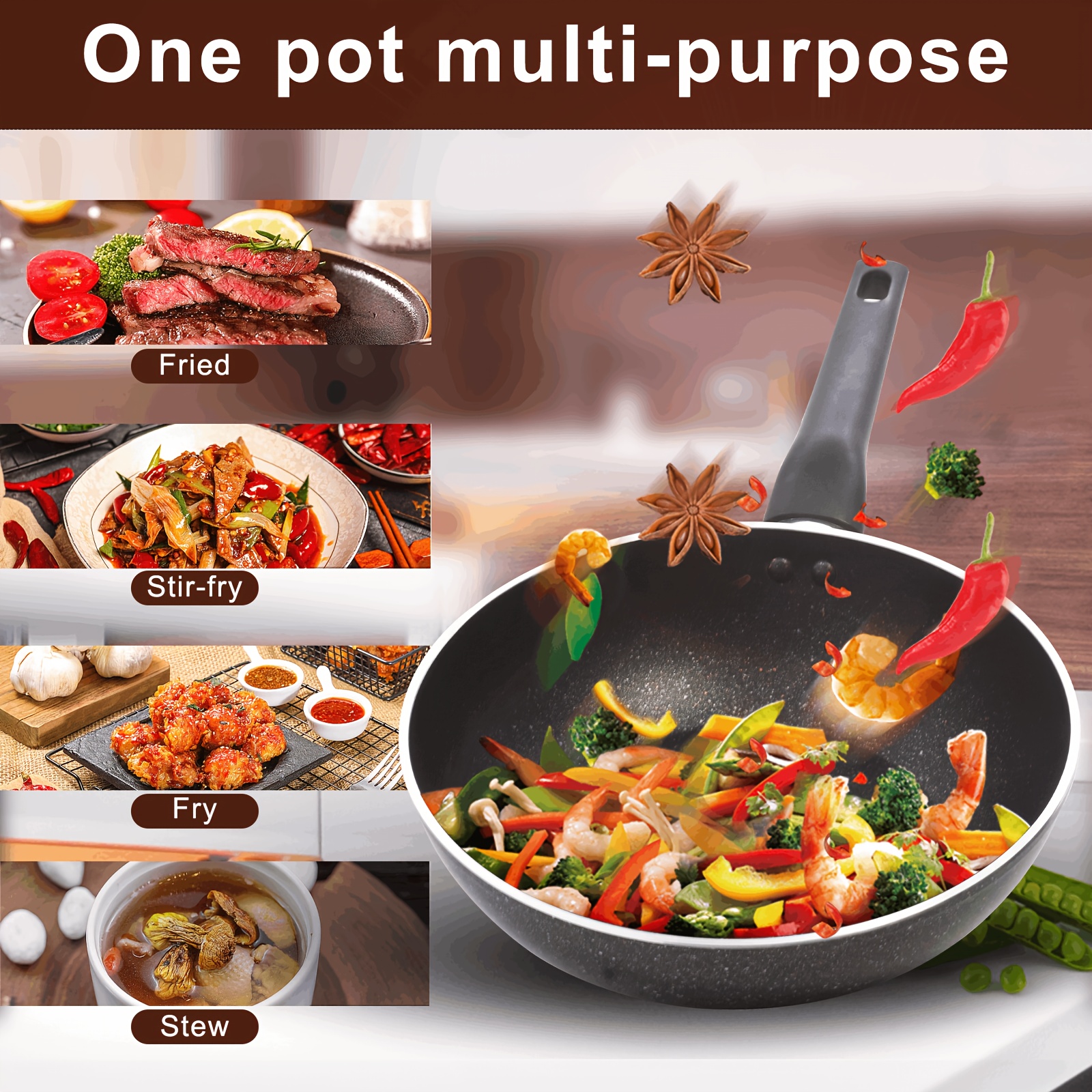TEMU Vivicreate Frying Pan, Aluminum Cookware, Frying Pan, Household Wok, , , Long , To Operate, To , , , Suitable For Gas