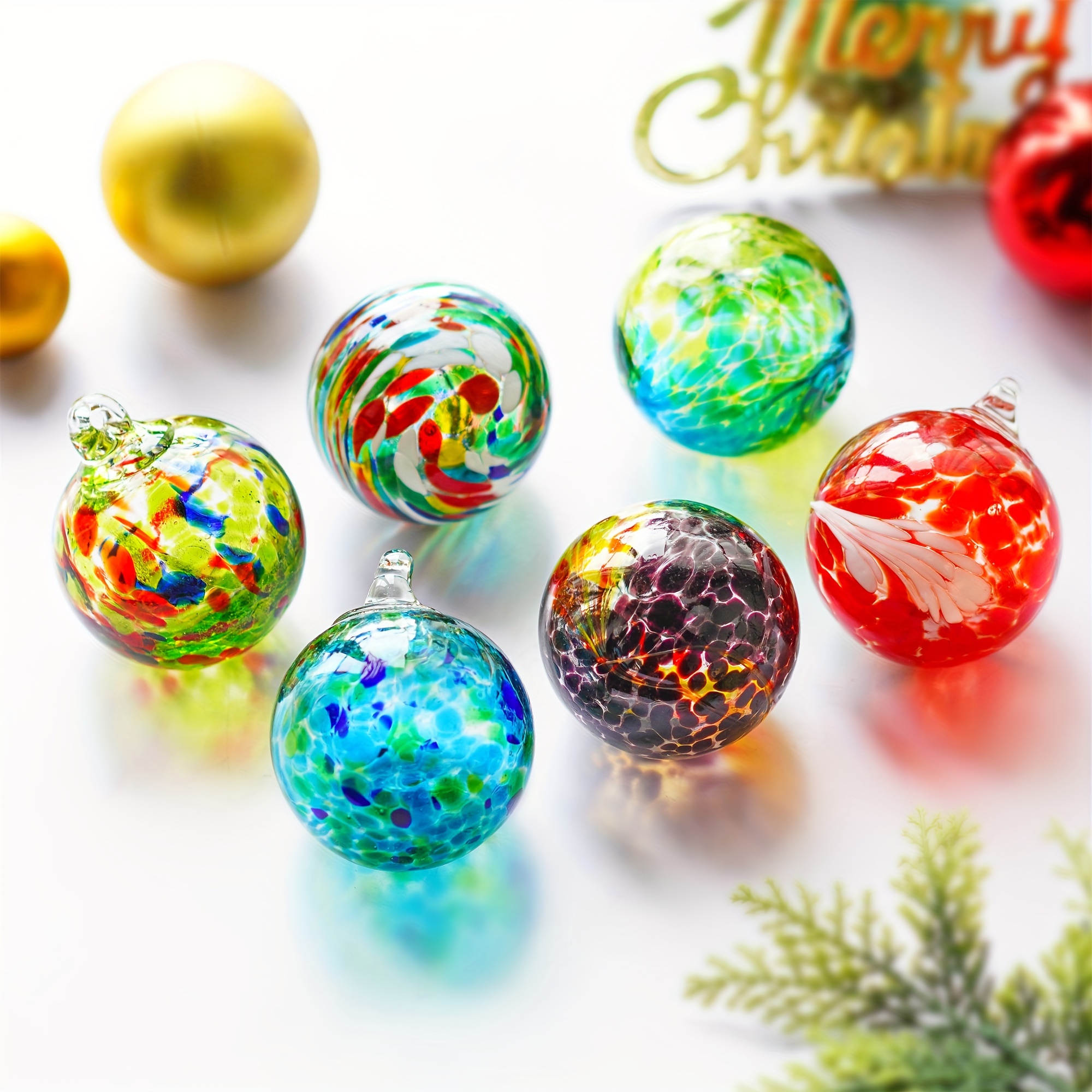 6pcs Exquisite Hand-Blown Glass Ornaments Balls - Suspended Friendship Gazing Balls for Home Window and Outdoor Garden Patio Christmas Decorations_voghion.com