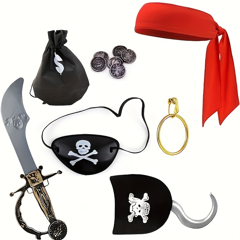 

Pirate Costume Accessory Set With Plastic Sword, Polyester Head Scarf, Eye Patch, , Cap, Coin Pouch - Non-electric, Featherless Dress-up Kit For , Easter, Themed Parties