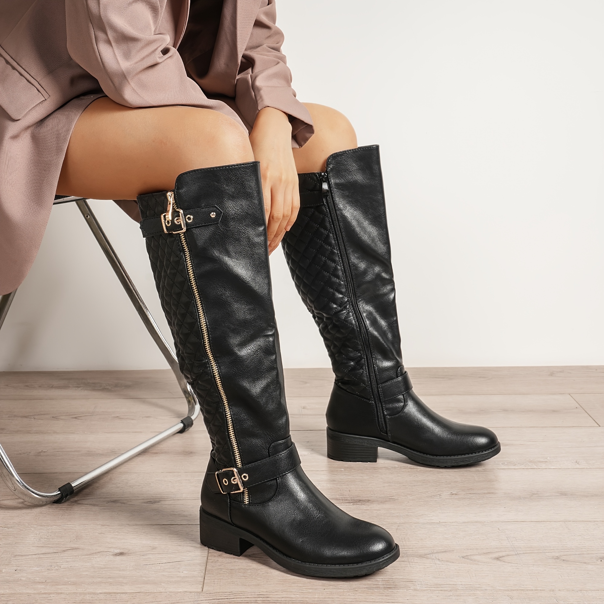 Chunky Heel Boots Tscoyuki Women's Embroidery Western Knee High Boots, Pointy Toe Chunky Block Heel Cowboy