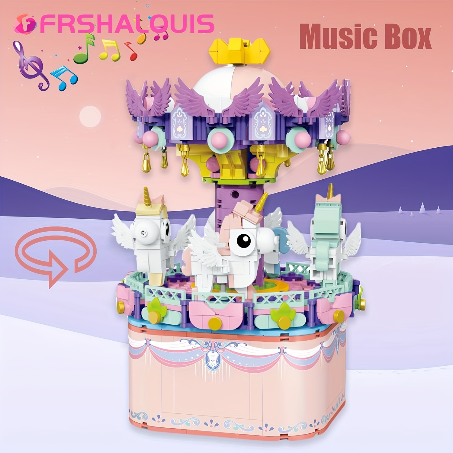 

Frshalouis 874 Pieces Music Box Carousel Building Blocks Toy, Rotating Carousel Blocks Set With Music For Girls Age 6 Up, Music Box Building Gift For Christmas Birthday