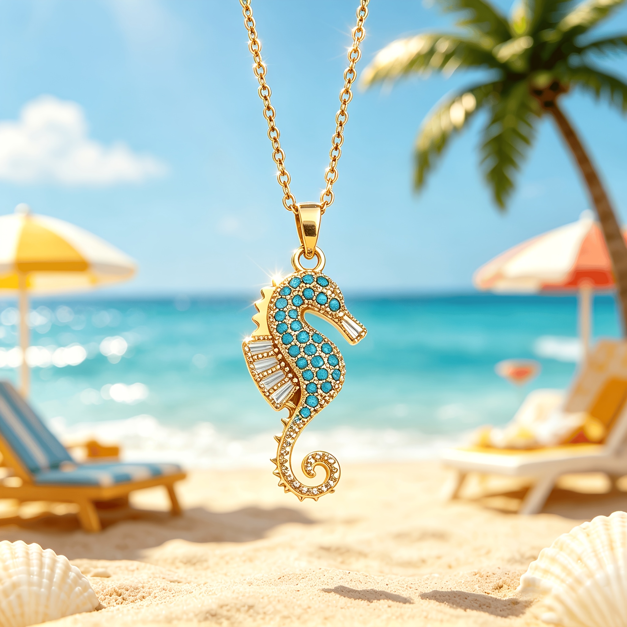 TEMU 1pc Stainless Steel Chain Holiday Starfish Seahorse Seashell Pendant Women's Fashion Necklace Jewelry, Hypoallergenic And Fade-resistant