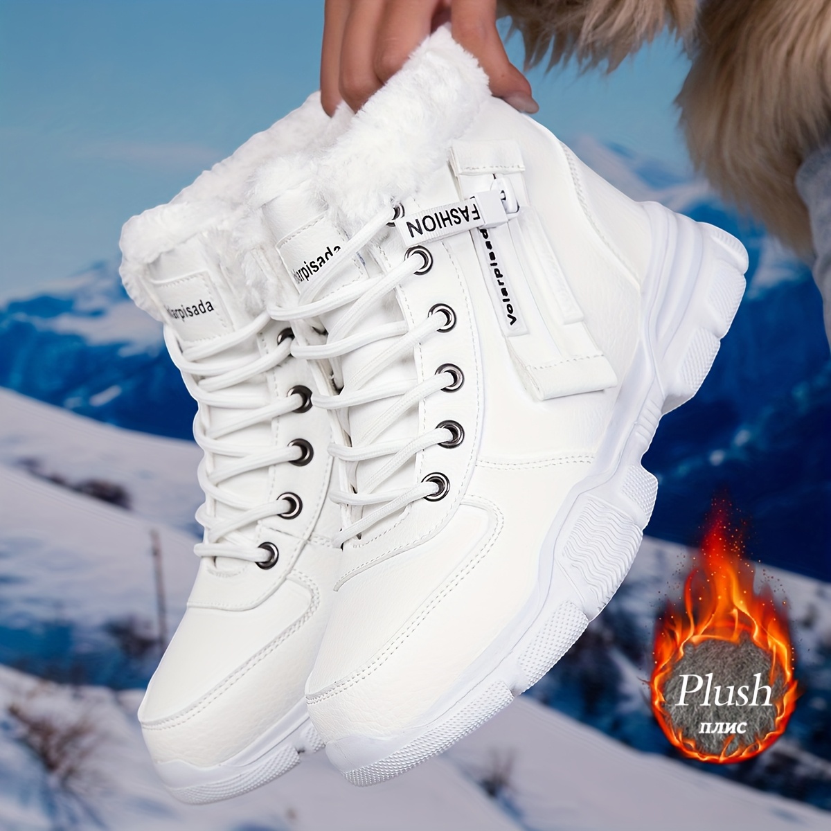 Image of Volarpisada Women's & Men's Compatible Thermal Winter Boots | High-top, Lightweight Sole, Soft Upper, Cold-resistant , Faux Leather, Fabric Inner, Eva Sole, Wide Size For Snow, Ice, Outdoor Activities