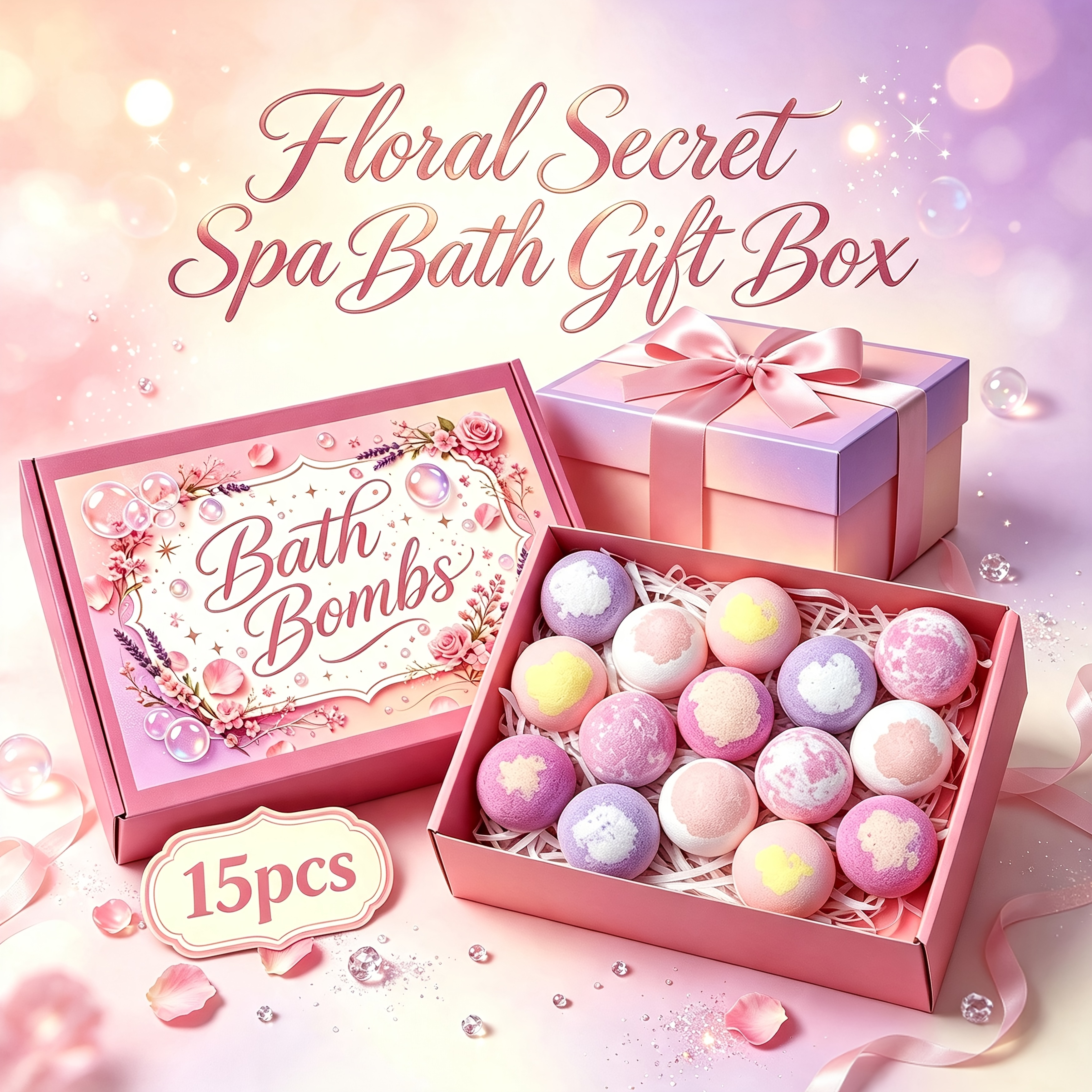 15pcs Floral Scented Bath Bomb Gift Box for Spa Experience